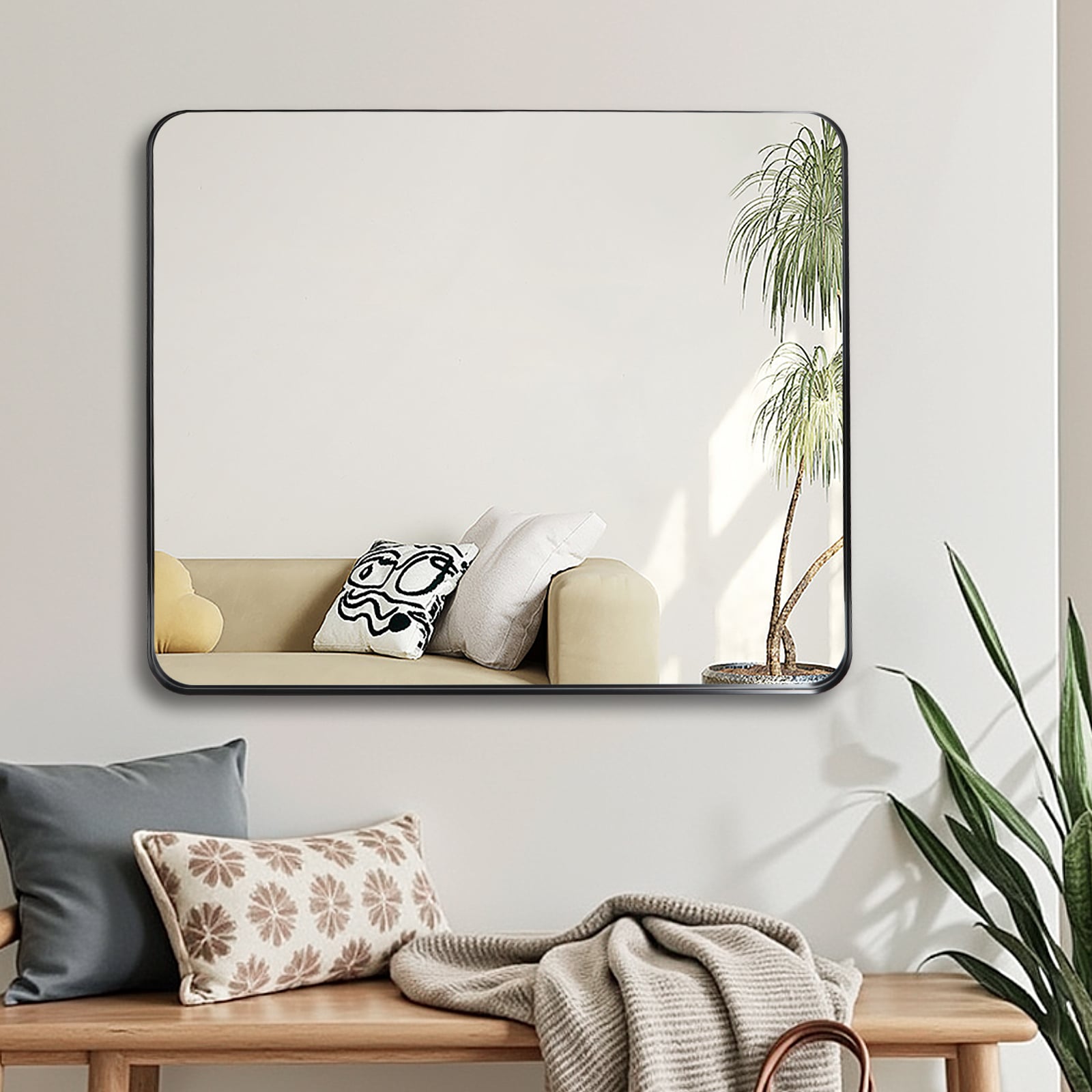 Rectangular Black Wall Mirror For Bedroom Living Room Decor_voghion.com